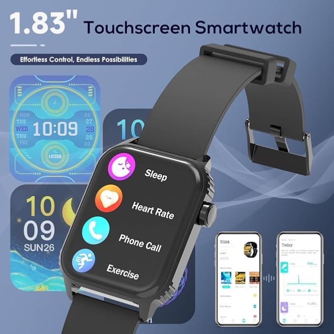 Smart Watch for Men Alexa Bluetooth Call 120 with 1.83 H Sports Modes IP67 Black