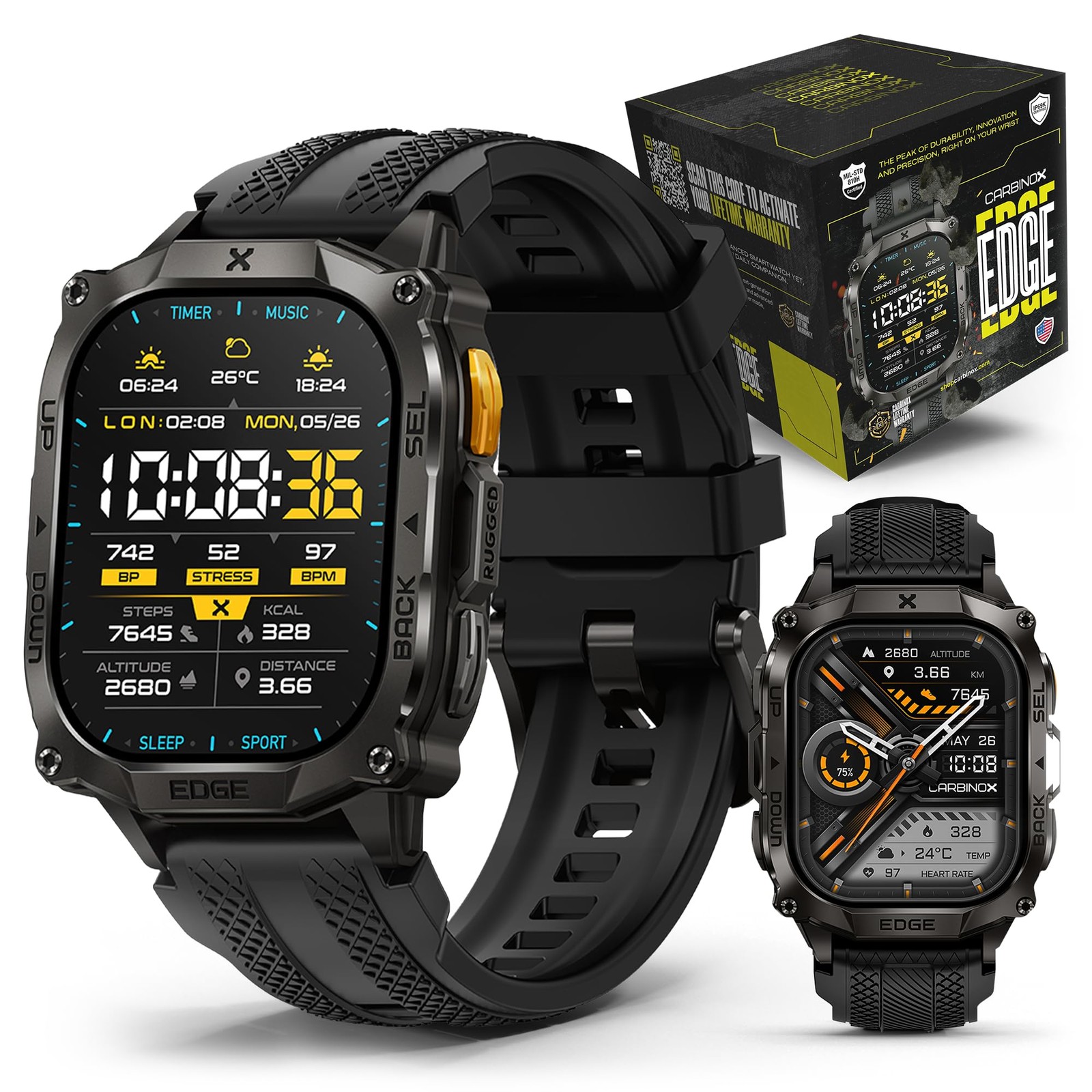 Edge Smart Watch Rugged, 1.96″ AMOLED, Stainless Steel, IP69K/5ATM Fitness tr…