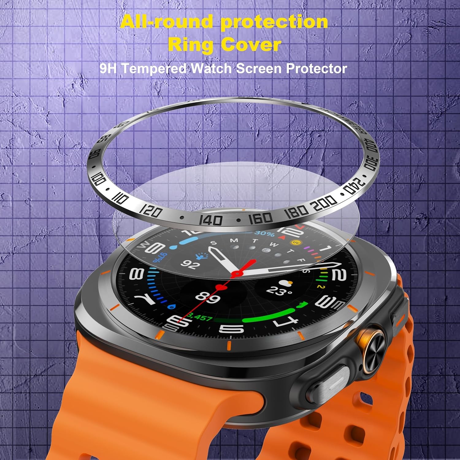 Stainless Metal Bezel Cover for Samsung Galaxy Watch Ultra 47mm with Screen Prot
