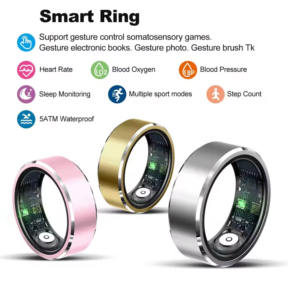 Smart Ring Gesture Control Function 5ATM Waterproof Heart Rate Blood Pressure Ox
