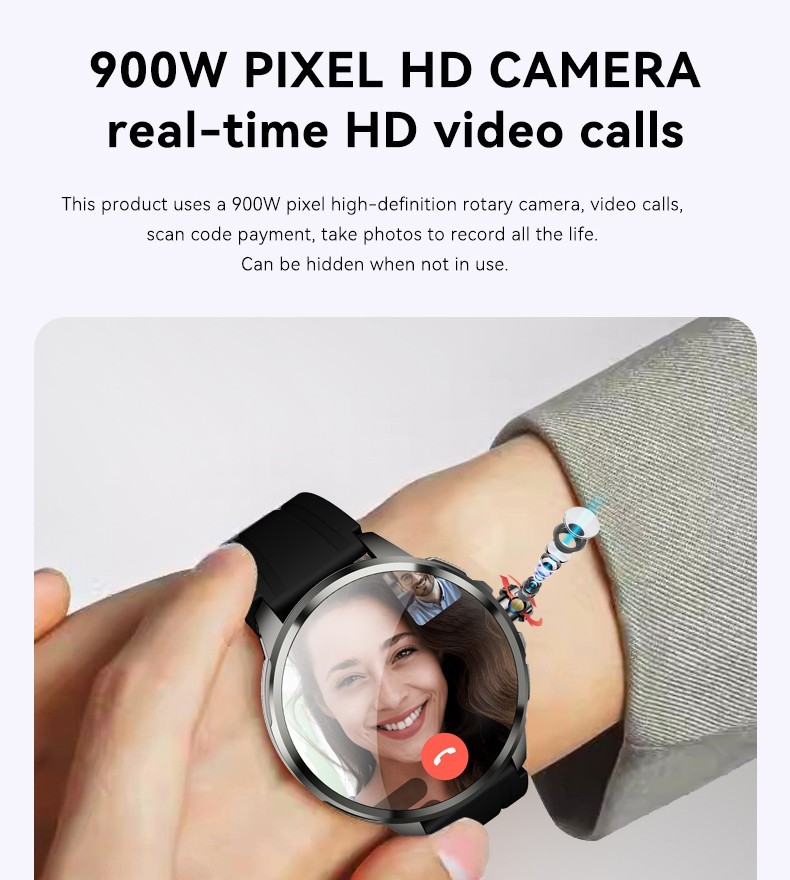4G Smart Watch Android 1.75″ AMOLED Display Camera GPS NFC Heart Rate Tracker