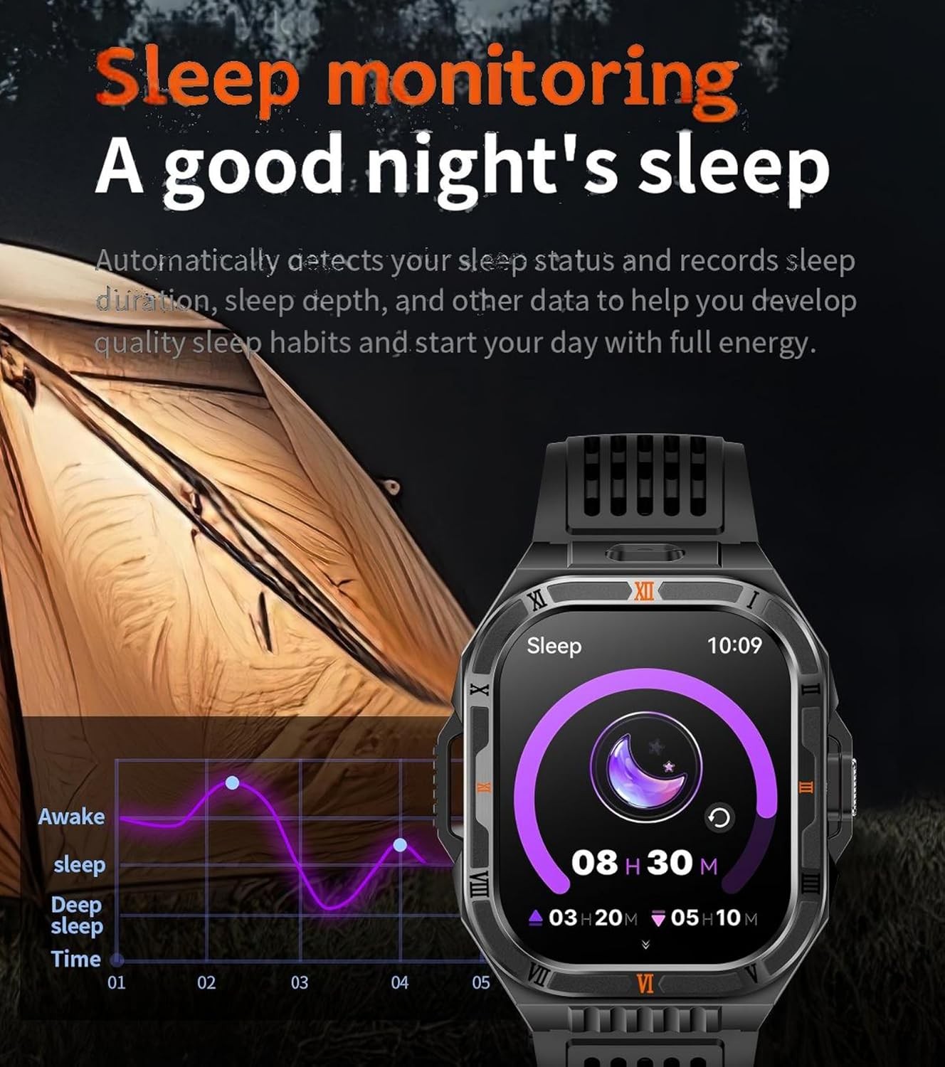 Military Smart Watch For Men Outdoor Compass Flashlight Sport Fitness Smartwatch