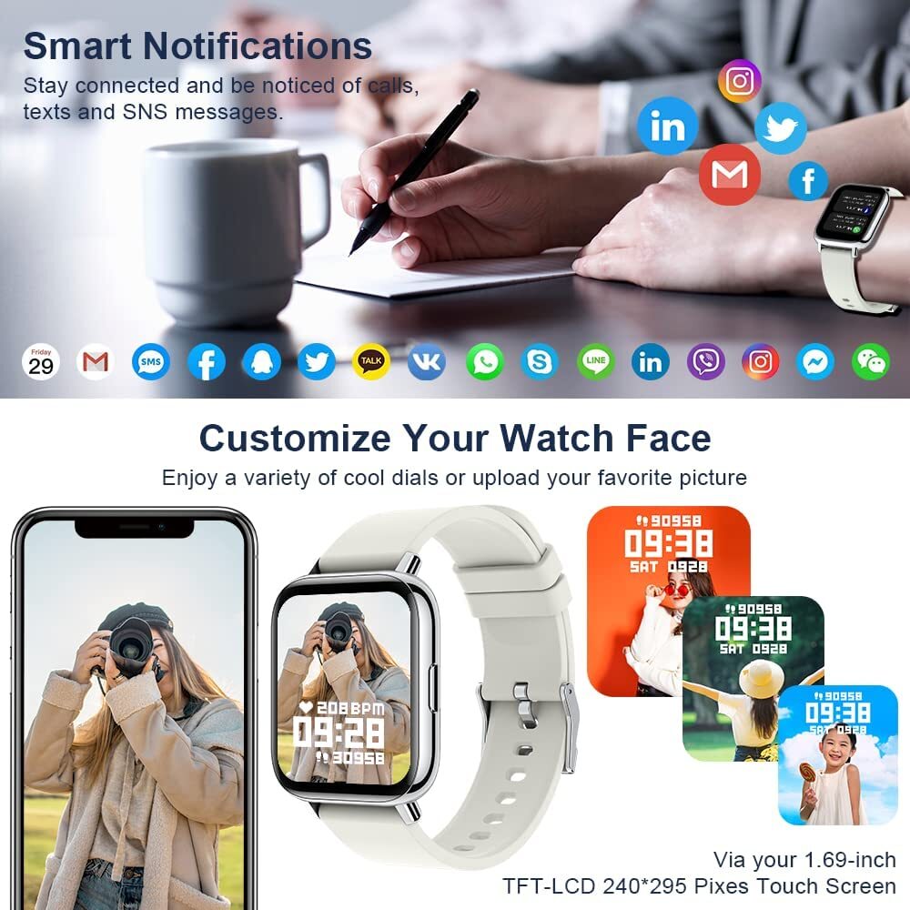 SmartWatch Fitness Tracker Waterproof Heart Rate Monitor Compatible with iPhones
