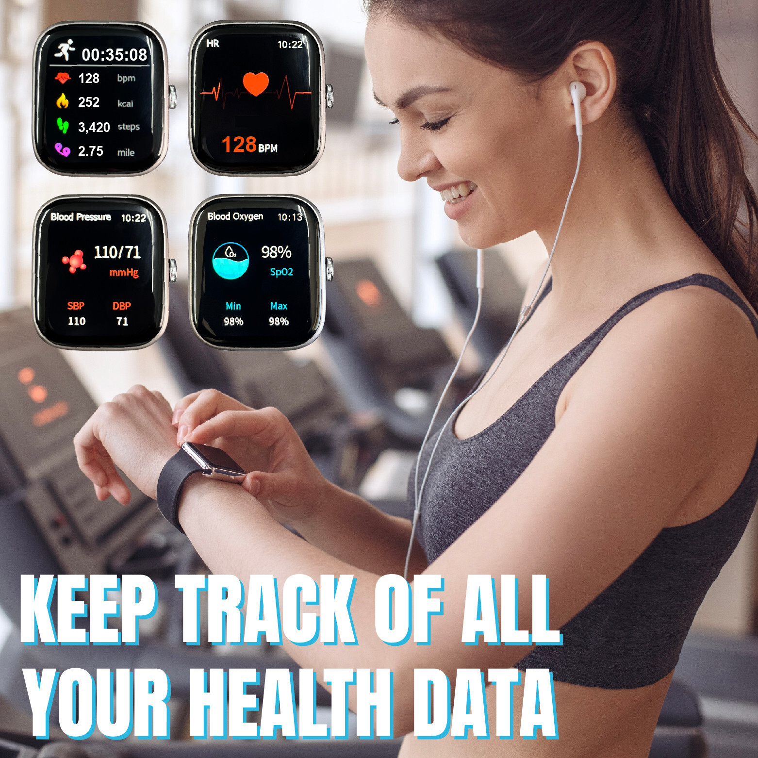 Smart Watch – Bluetooth Fitness Tracker with Heart Rate, Blood Oxygen Monitor