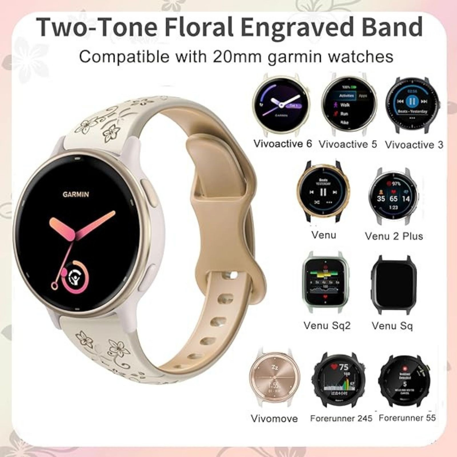 Slim Silicone Strap Compatible with Garmin Vivoactive 6 20mm Sport Band