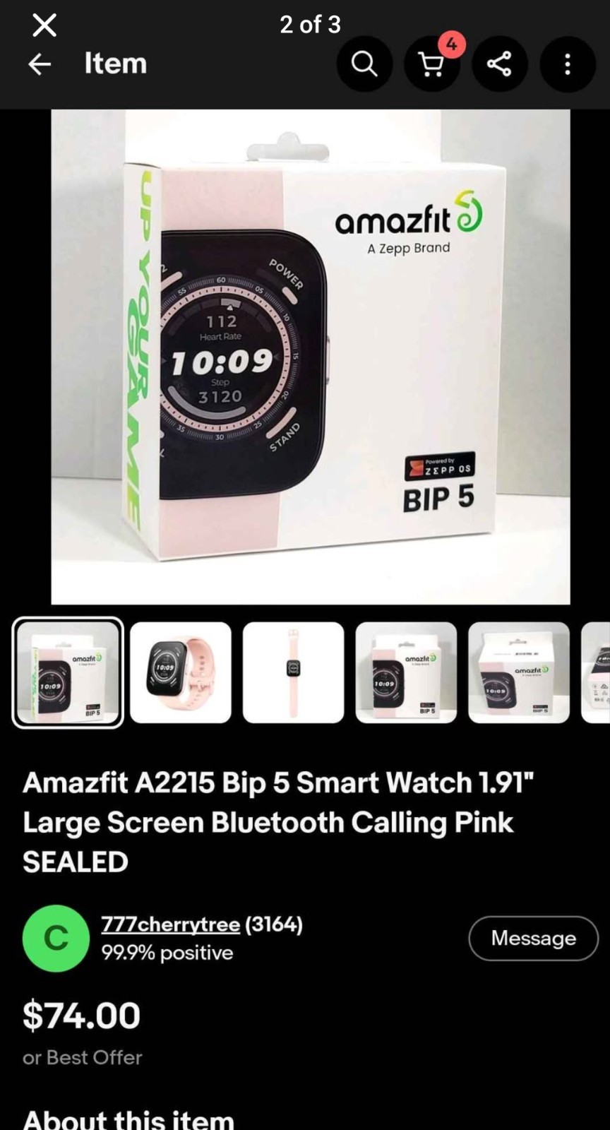 Amazfit Bip 5 A2215 Smart Watch 1.91″ Pink Bluetooth Calling Fitness Tracker