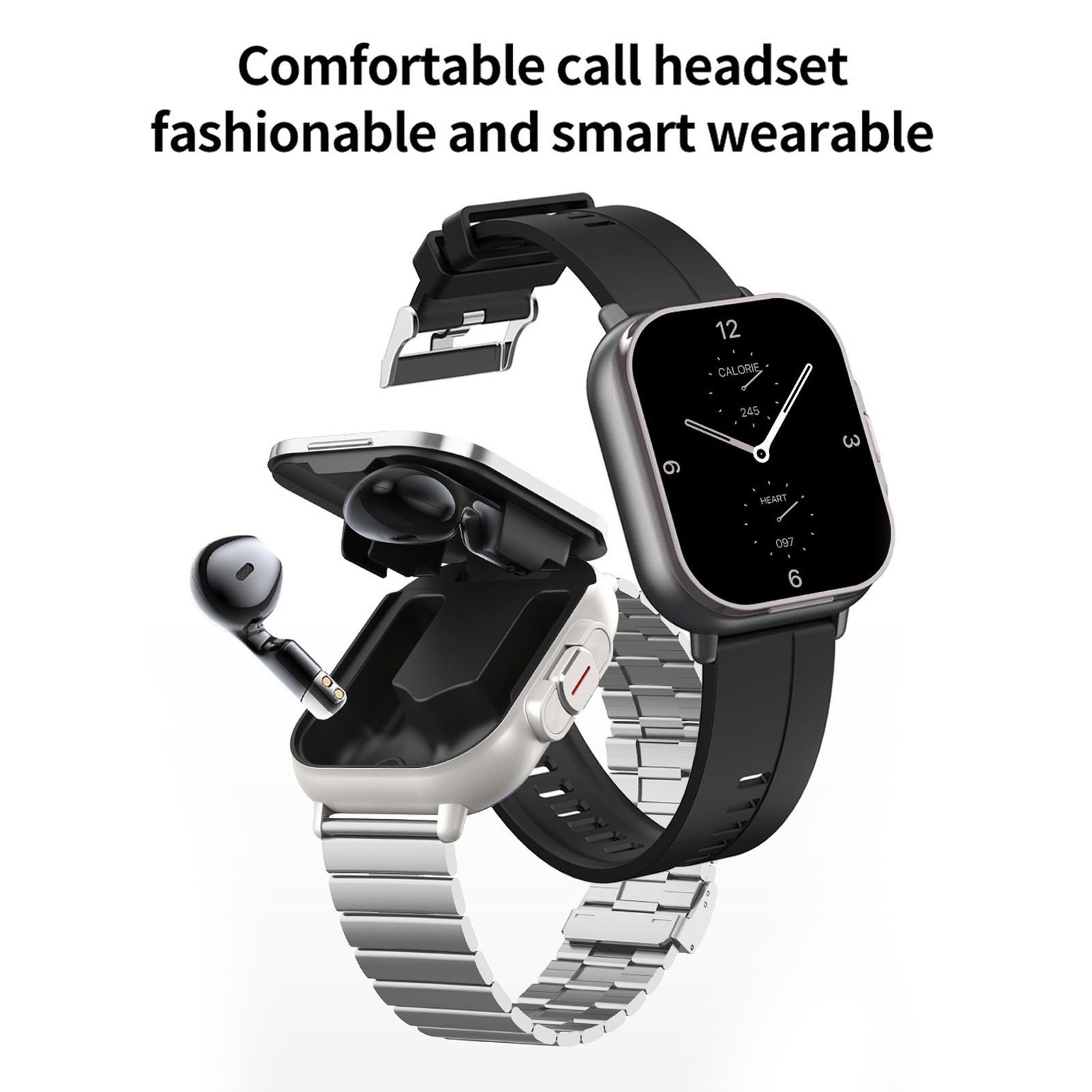 2 In 1 Smart Watch With Earbuds HD Touch Screen Bluetooth Call For IOS