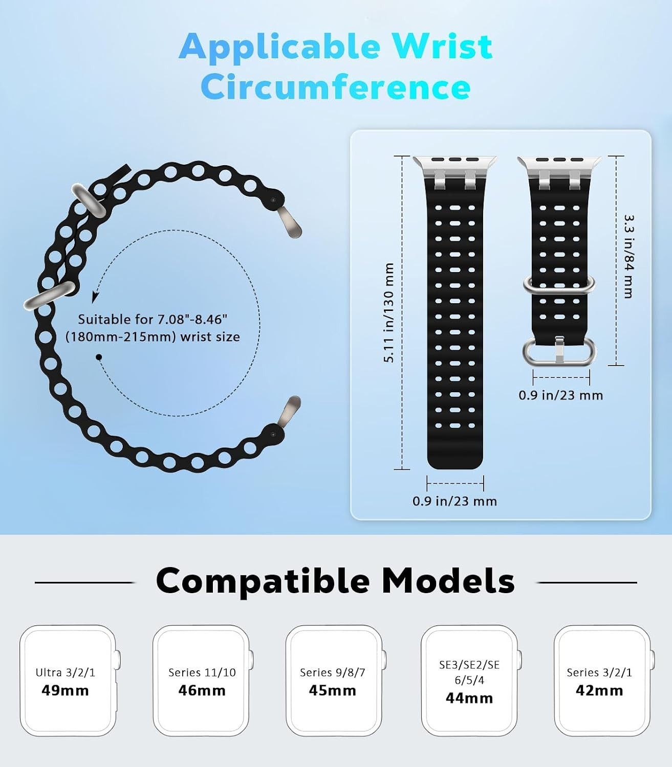 Silicone Sport Watch Strap for Apple Watch Ultra/SE: Breathable Design