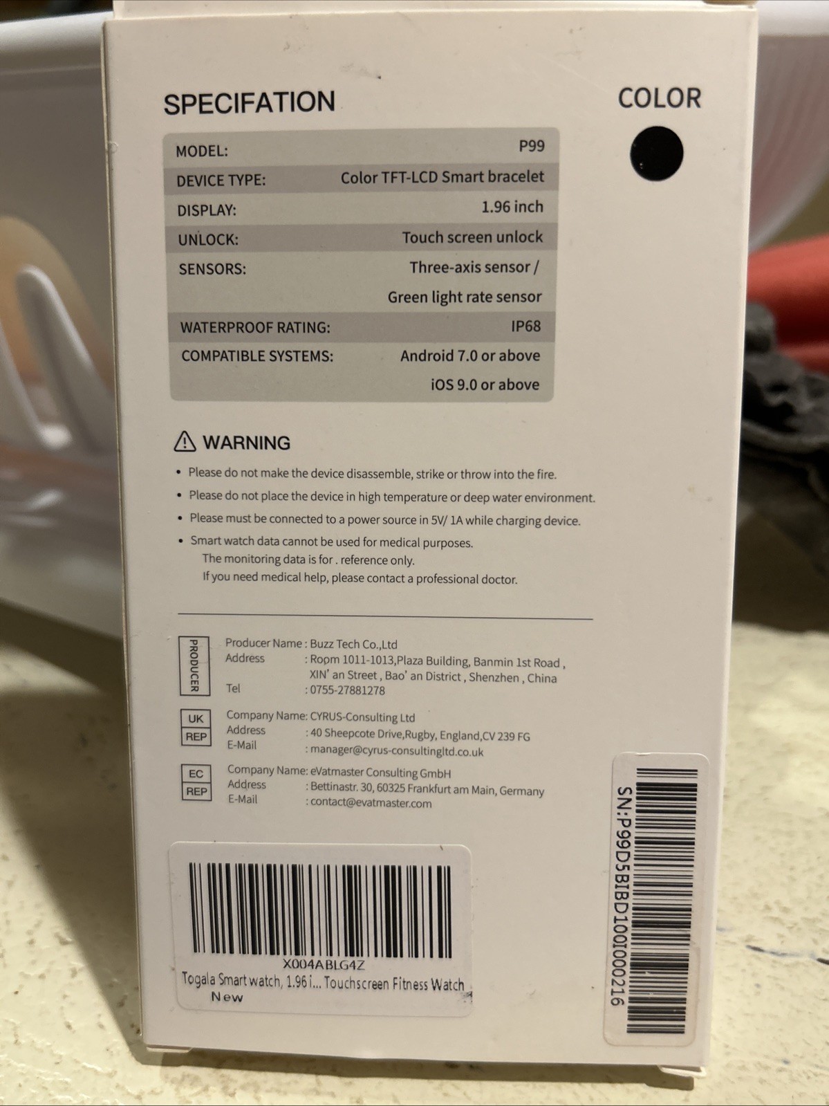 Togala Smart Watch Black