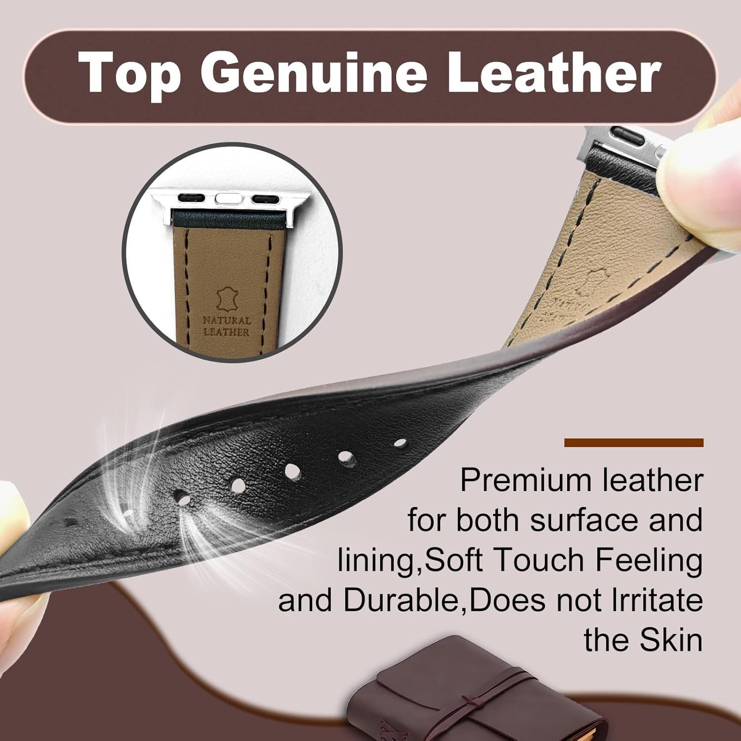 Genuine Leather Strap Compatible with Apple Watch Ultra/SE 49mm 44mm