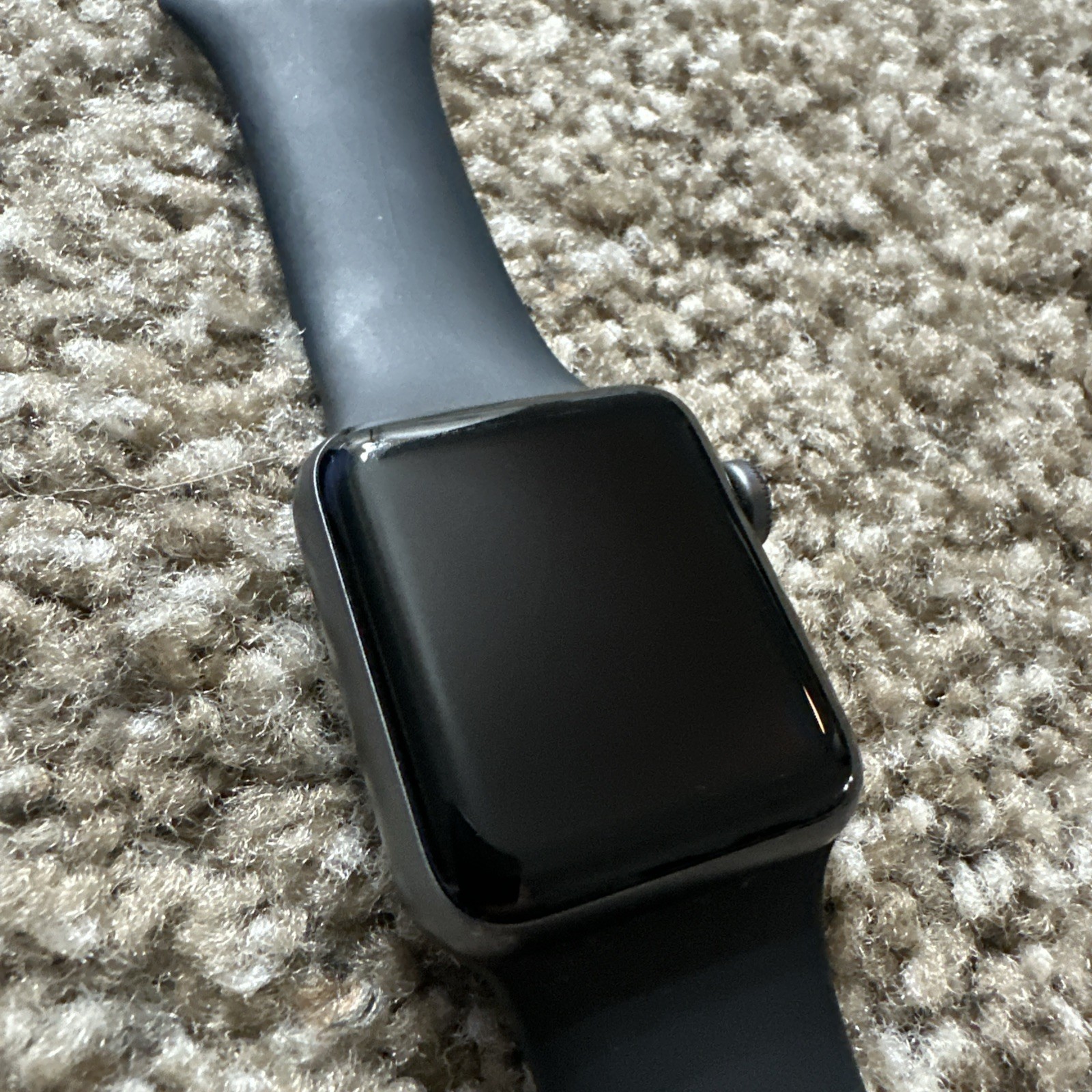 Apple Watch Series 3, 38mm, Space Gray With Black Silicone Wristband