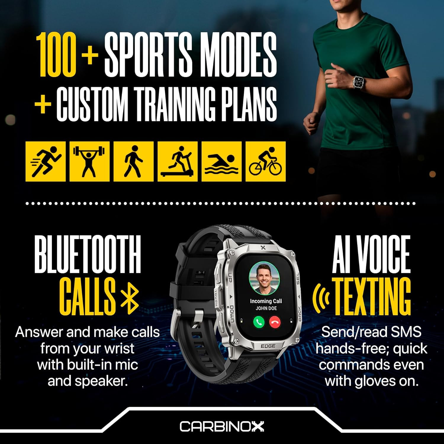 Edge Smart Watch Rugged, 1.96″ AMOLED, Stainless Steel, IP69K/5ATM Fitness Track