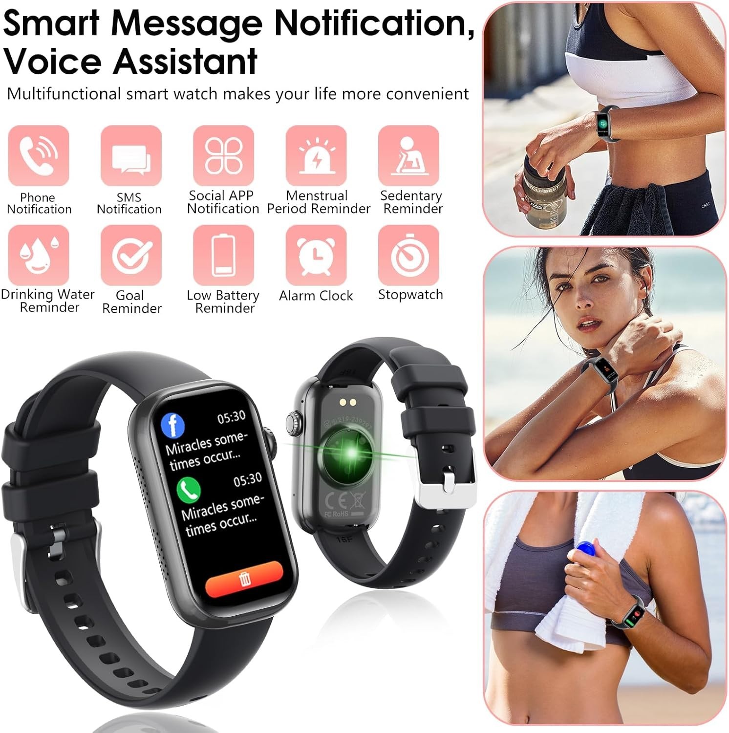 Elegant Black Fitness Tracker: Monitor Heart Rate, Oxygen & Calls Effortlessly