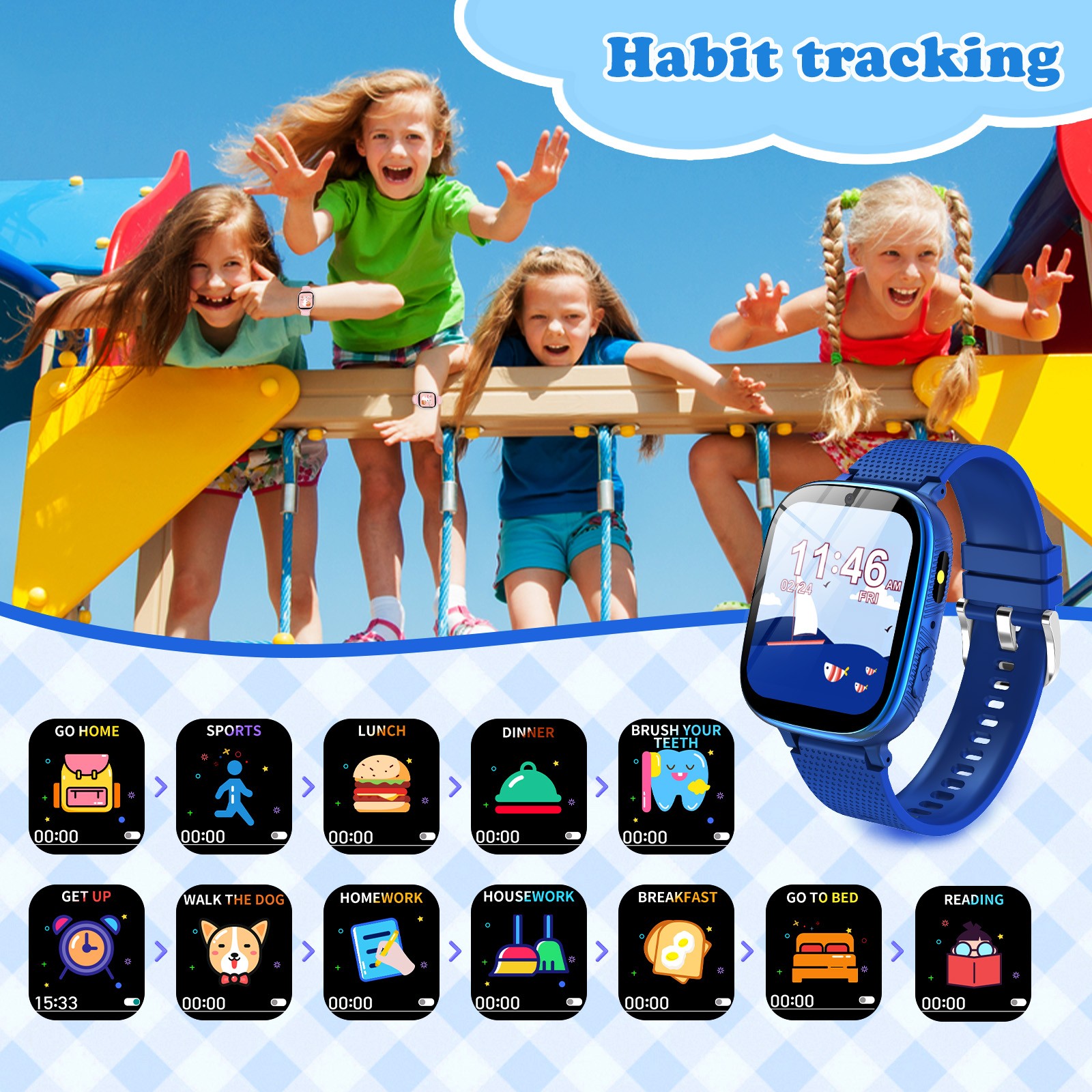 Kids Smart Watch Touch Screen GSM Calling Dual Cameras Video Learning Games New