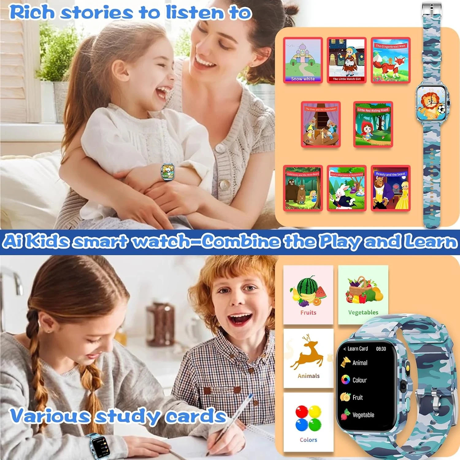 Smart Watch for Kids Boys Age 5-12, Ai Functions Games HD Touch Screen Watches w