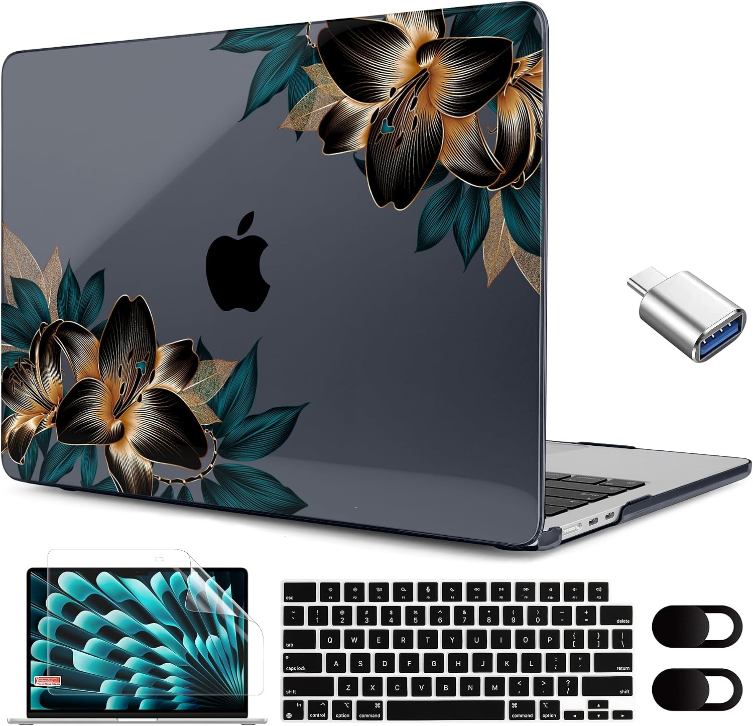 Case For Apple MacBook Air 15.3 inch (A3448/A3241/A3114/A2941) Golden Lilies