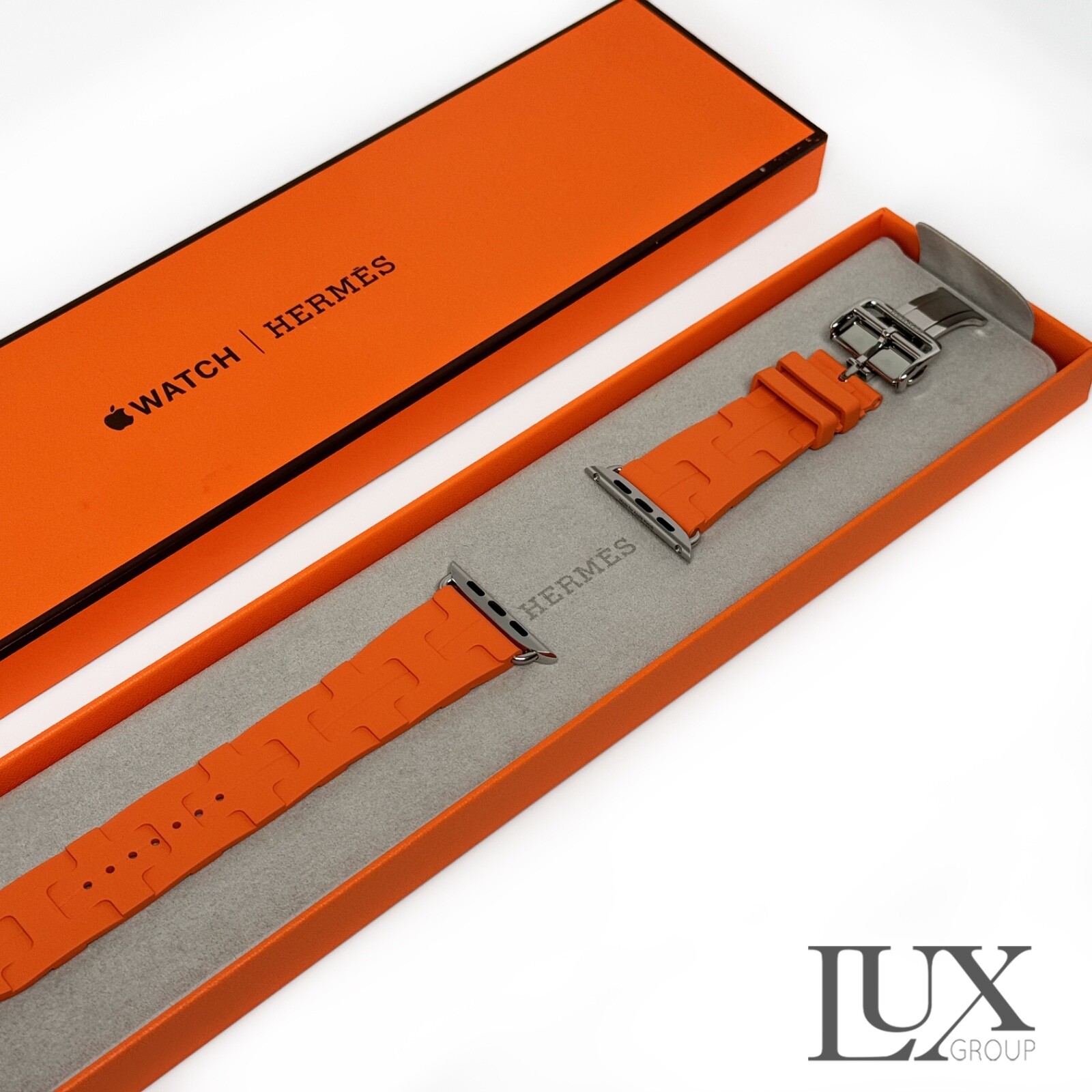 New Apple Watch Ultra 49mm Polished Genuine Hermes Kilim Orange Band AppleCare