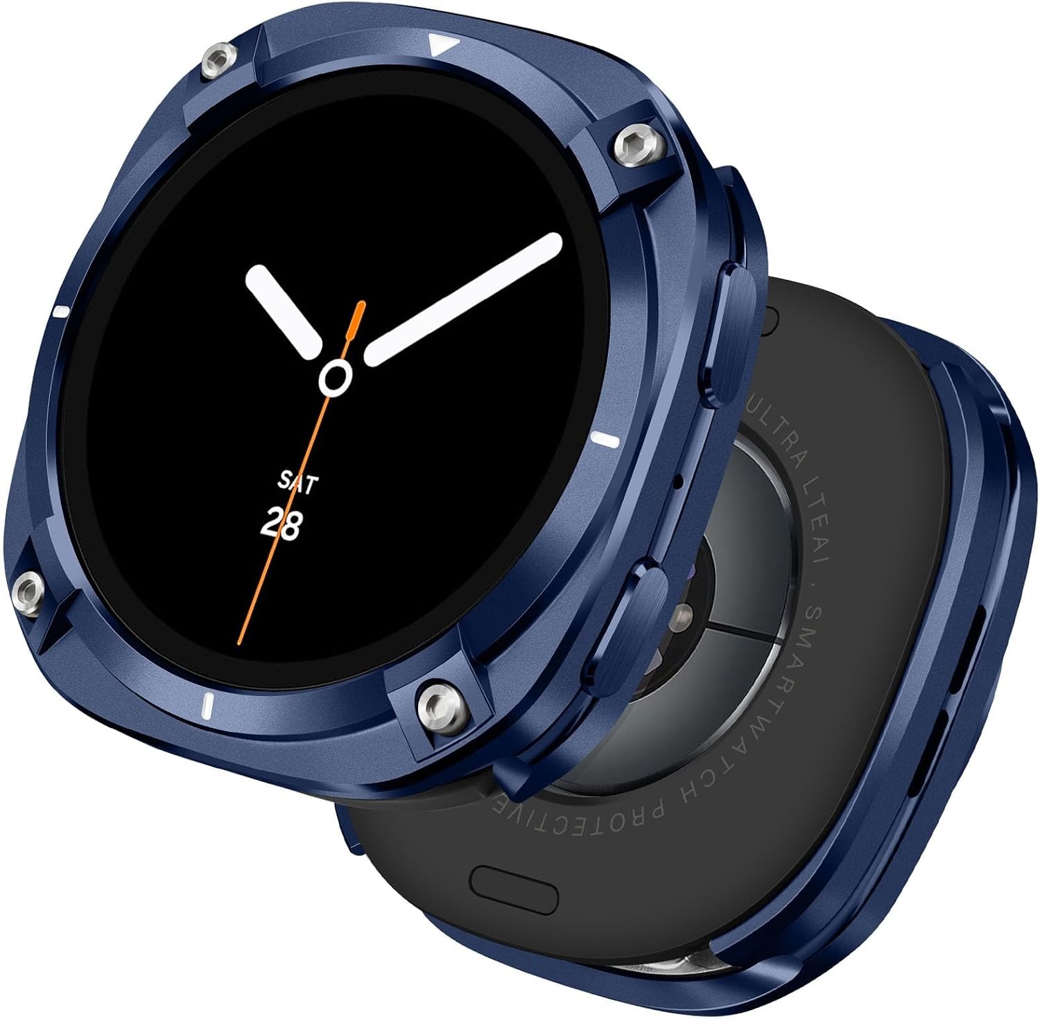 Rugged Protective Bumper 2 in 1 Metal Case for Galaxy Watch 8 44mm, Blue White