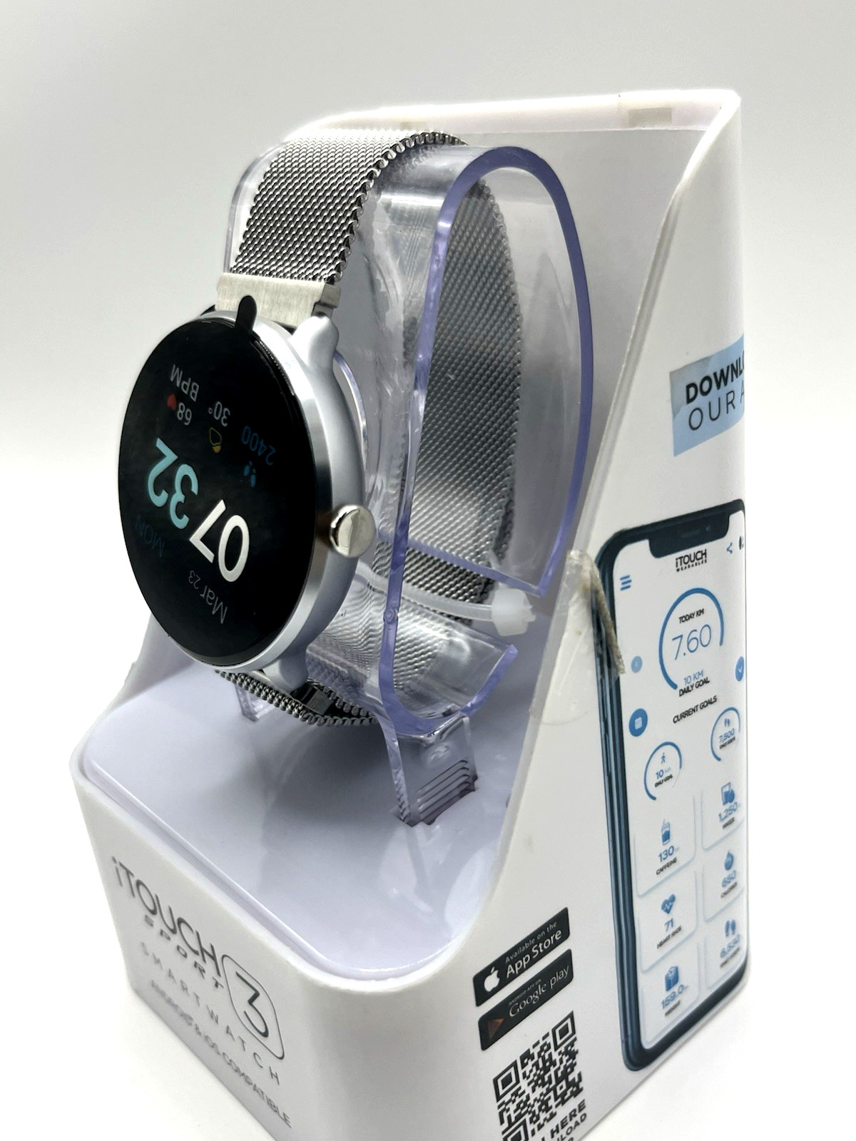 iTouch Sport 3 Smartwatch Silver Mesh Heart Rate Fitness Tracker New – New