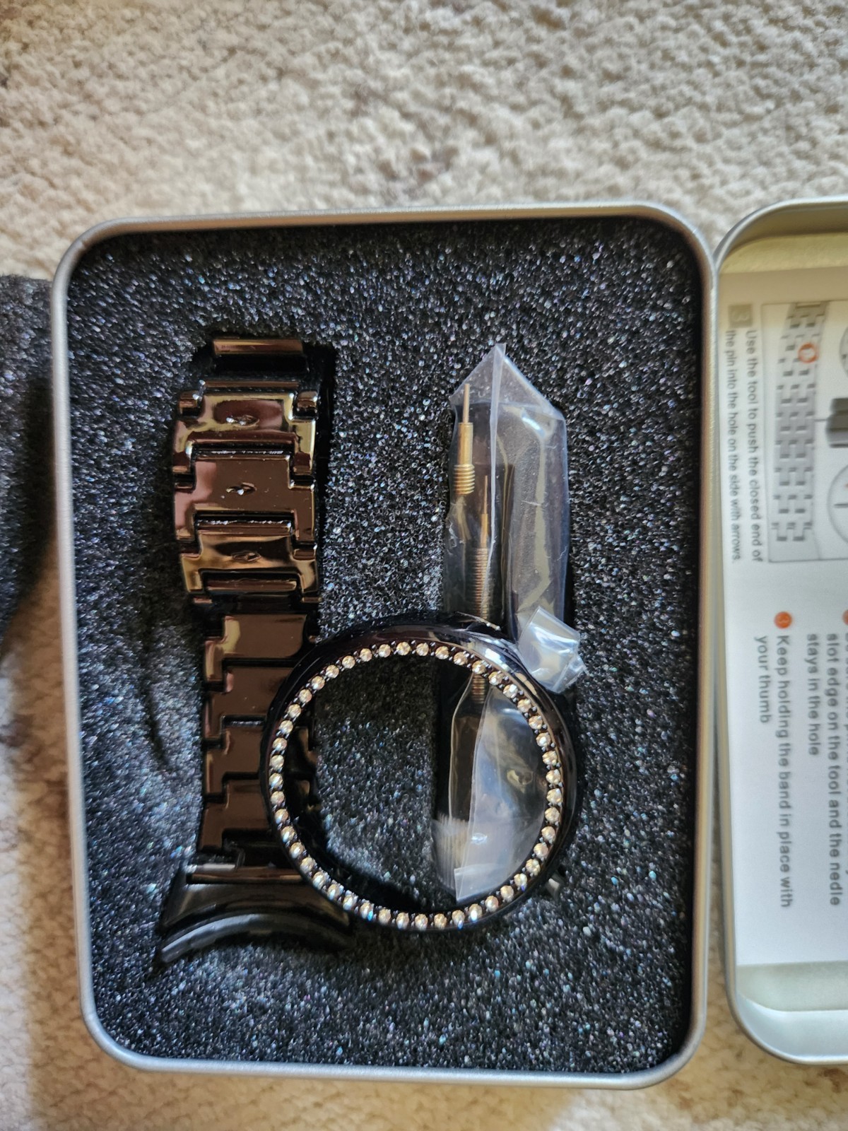 Black Metal Bling Dressy & Braided Stretch Bands for Google Pixel Watch