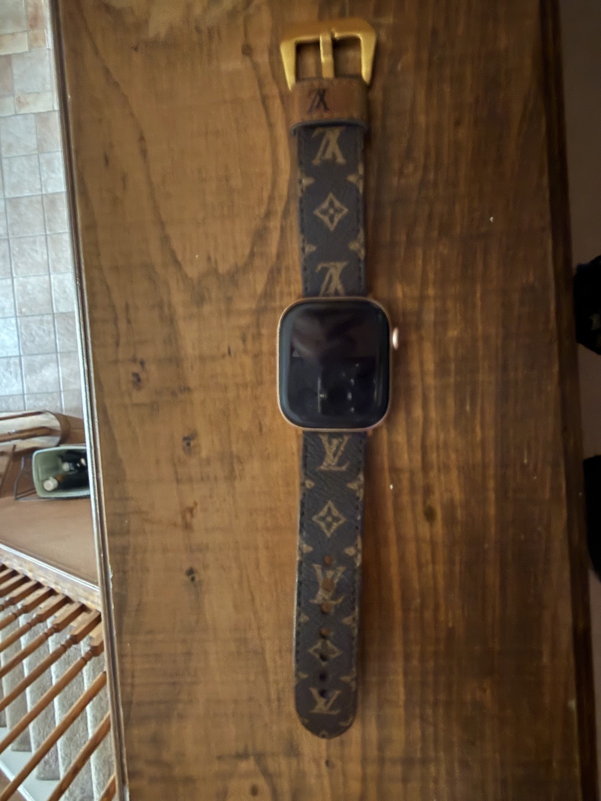 Louis Vuitton Brown Leather Band Smart Watch Gold Metal Case