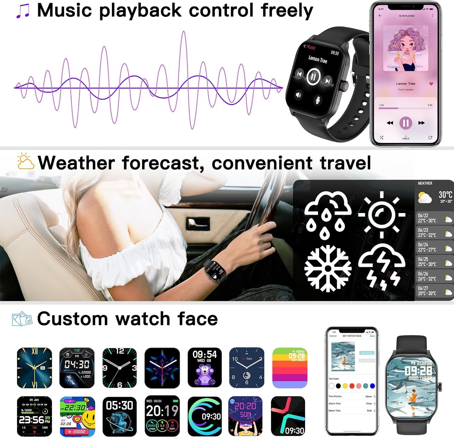 Reloj inteligente Bluetooth para mujeres y hombres para Android iPhone