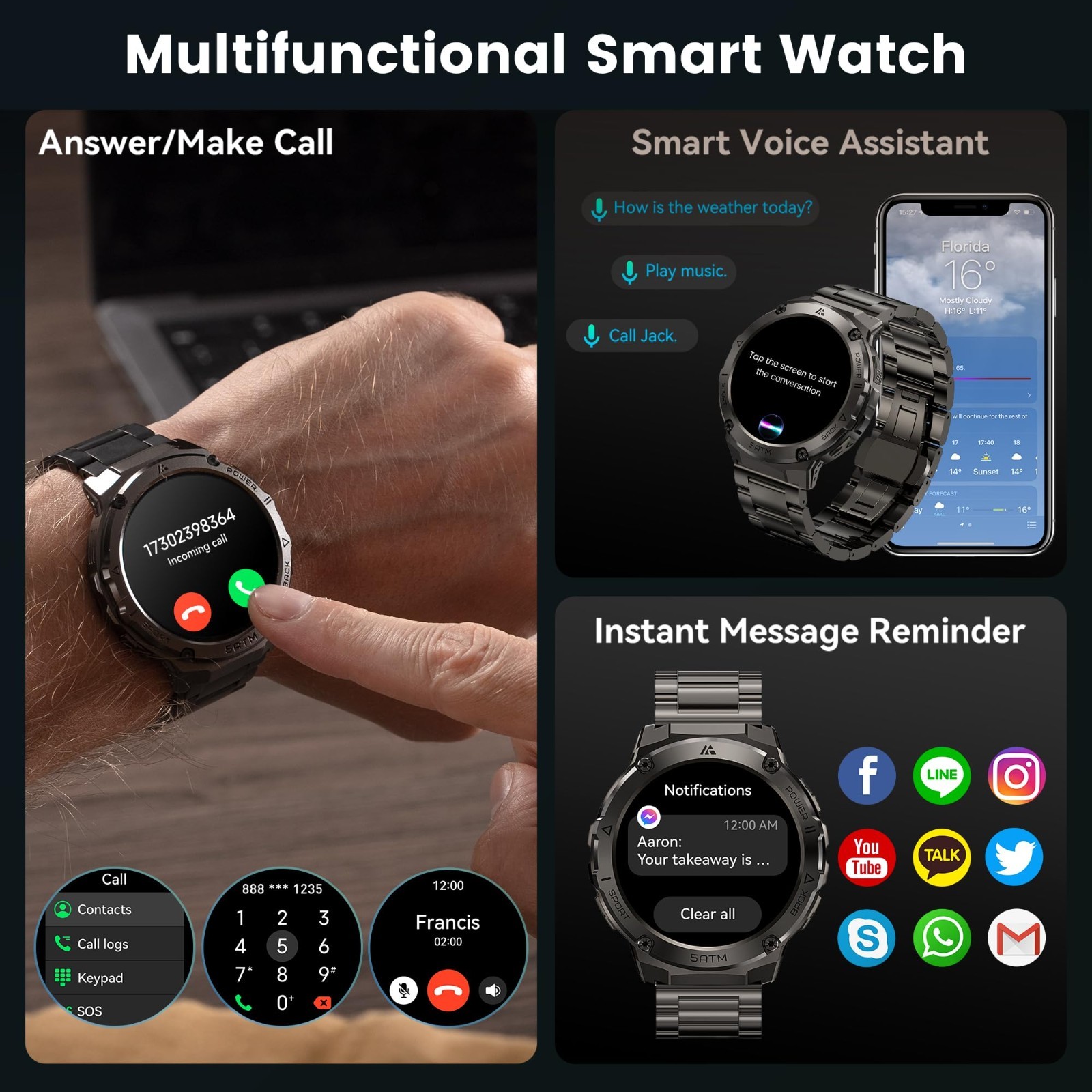 Rugged GPS Smart Watch, 1.43″ AMOLED, 170+ Sports Modes, 15 Days Battery, Waterp