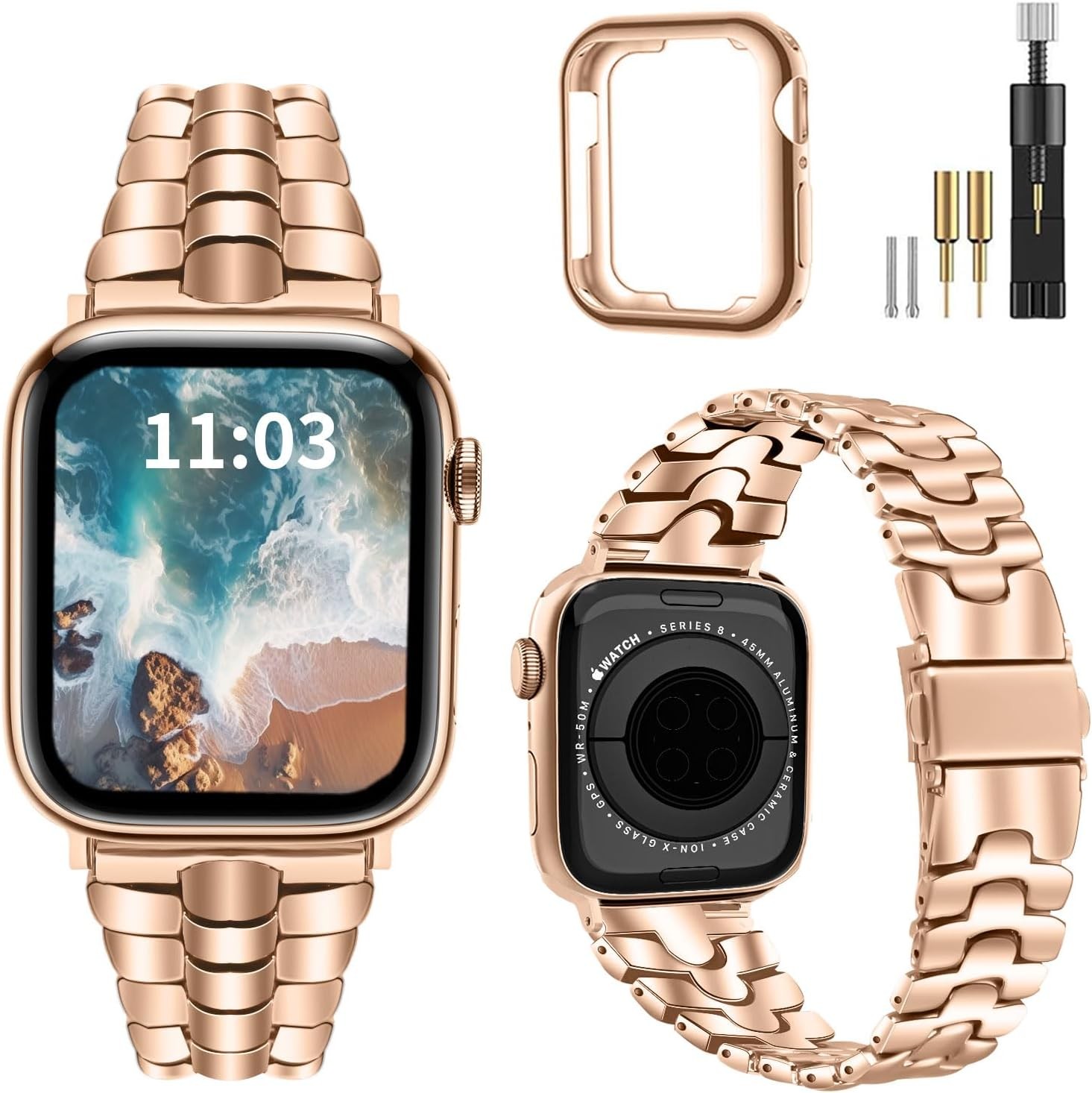 Thin Metal Band for Apple Watch 38mm 40mm 41mm 42mm 44mm 45mm 49mm, Slim Strap