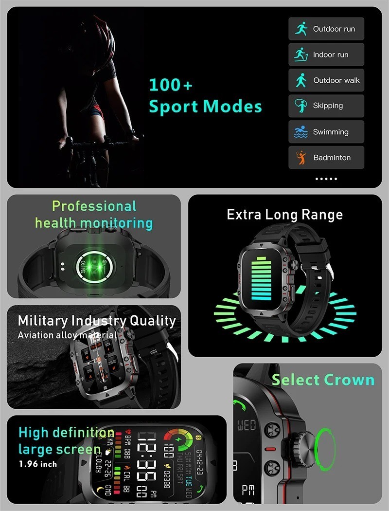 2025 New For Men Military Smart Watch Men IP68 5ATM Outdoor Sports Fitness Track