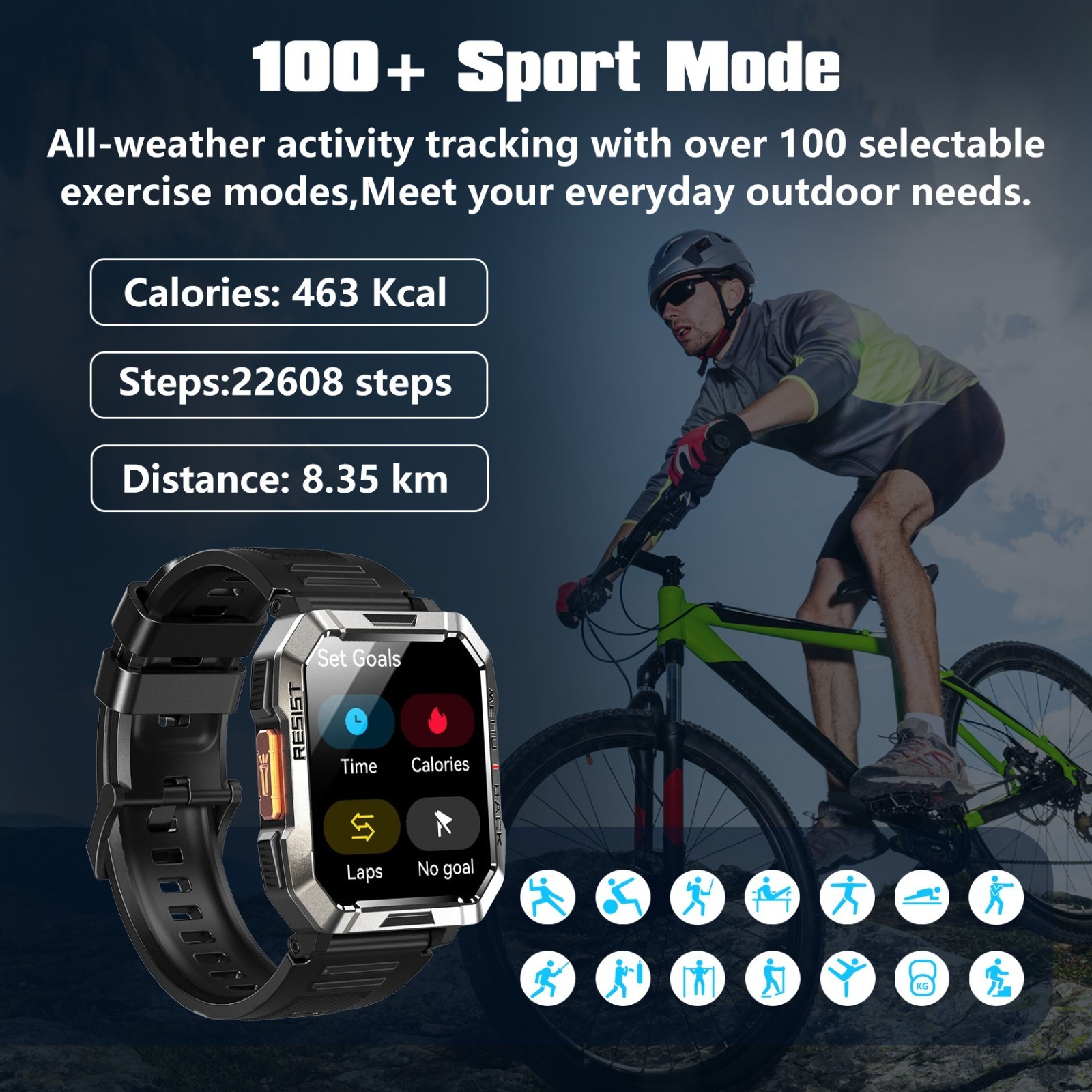 Military Smart Watch Men Bluetooth Call Rugged Fitness Tracker for Android iOS