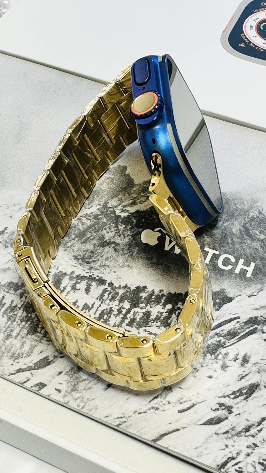 Apple Watch ULTRA 2 49mm Anodized Blue CUSTOM Titanium Gold Plated Link Band