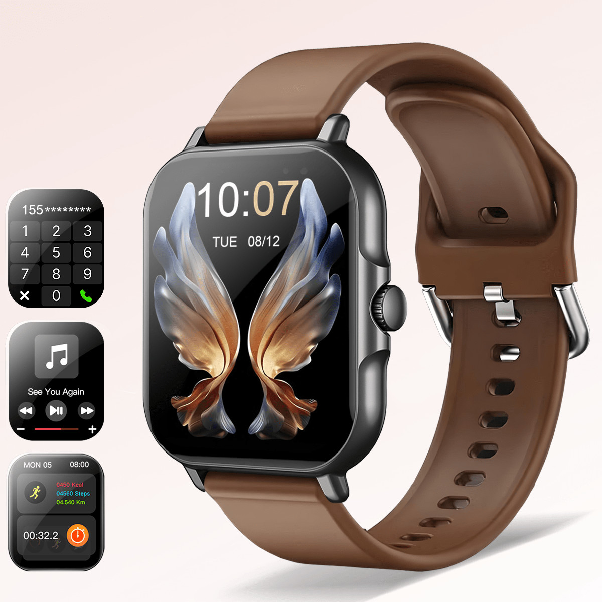 Brown Smart Watch 1.83 Inch Display Fitness Tracker With Calling Music