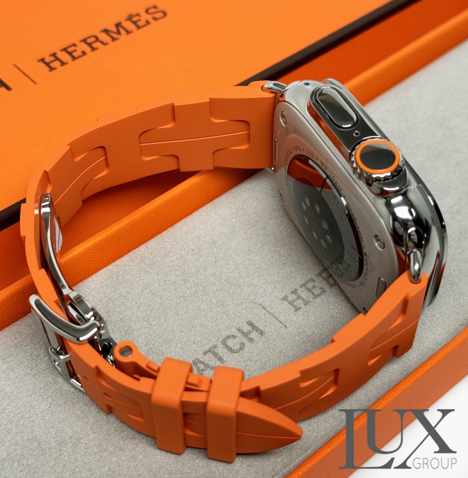 New Apple Watch Ultra 49mm Polished Genuine Hermes Kilim Orange Band AppleCare