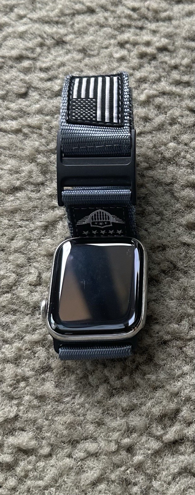 Apple Watch Series 6 44mm Stainless Steel Silver Case Gray Nylon Band Bluetooth
