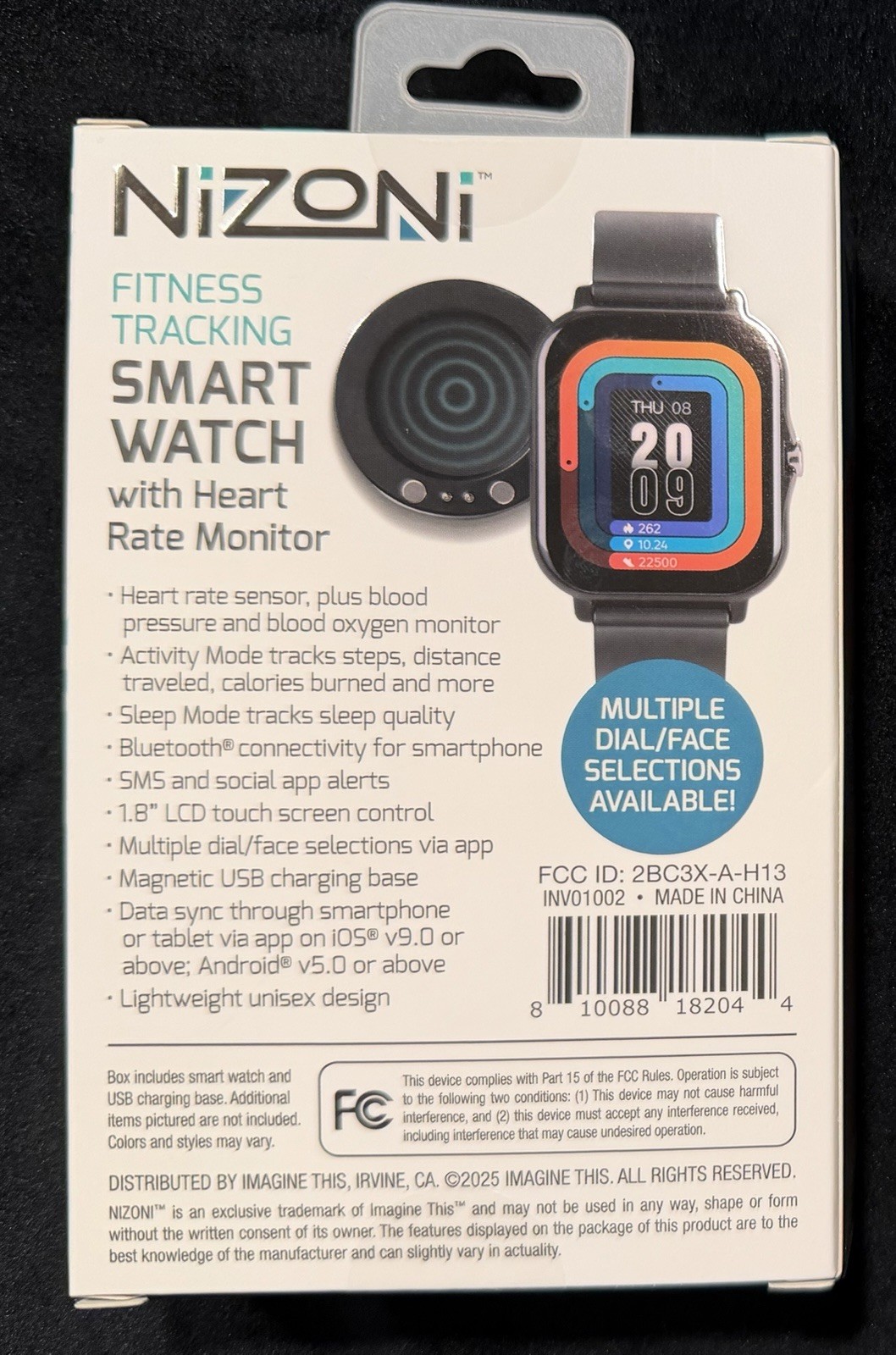 NIZONI Fitness Tracking SMART WATCH W/ Heart Rate Monitor NEW Color 1.8 Inch LED