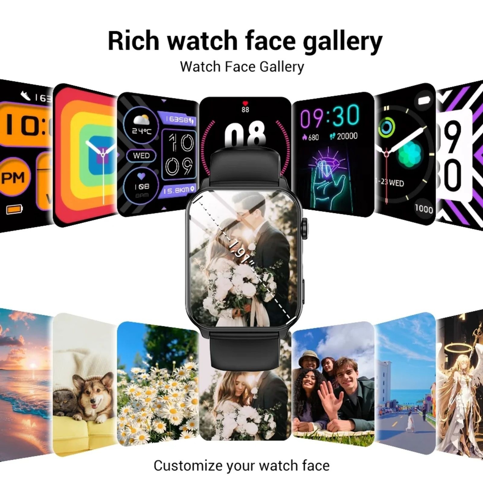 Smart Watches for Android with Bluetooth Call Heart Rate Monitor Led Flashligh