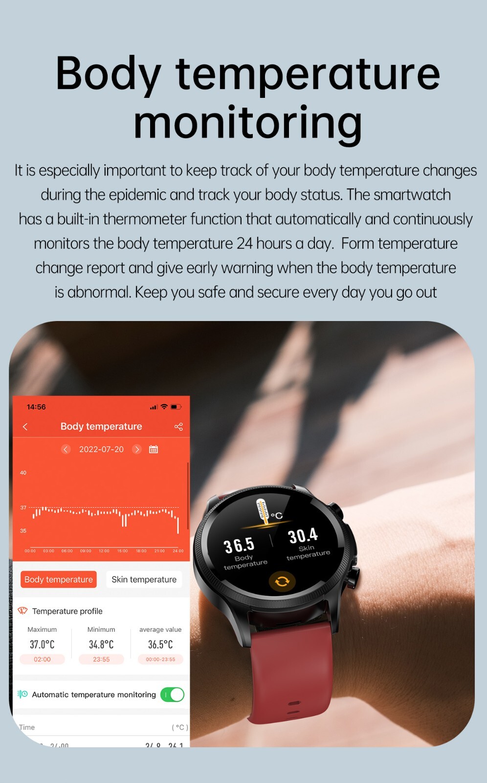 Medicoswatch E400 ECG Body Temperature Measuring Smartwatch