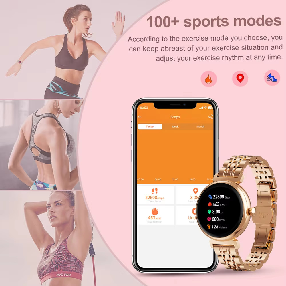 1.04 Inch AMOLED Screen Fashion Ladies Smart Watch Screen Always Display Bluetoo