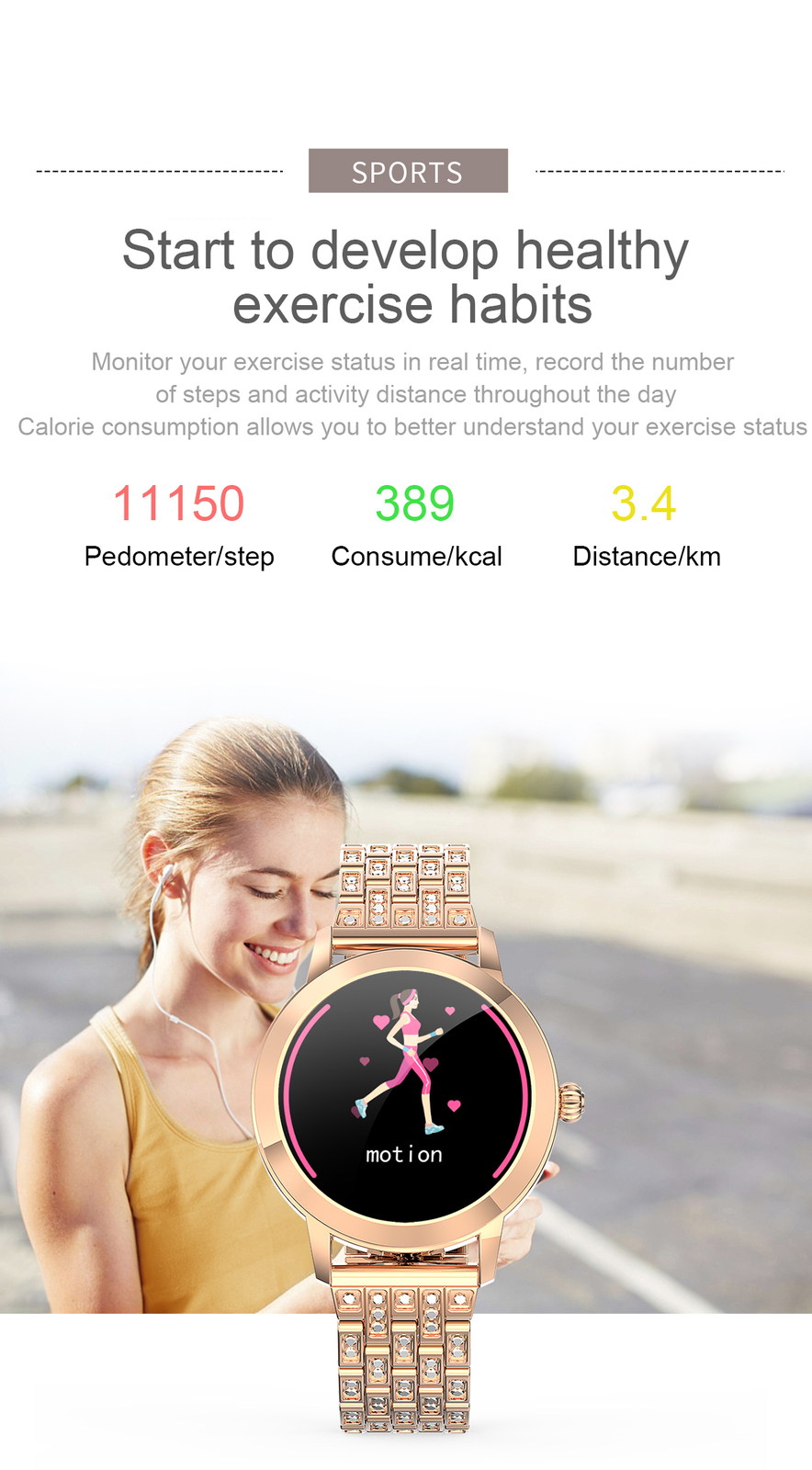 Waterproof Smart Watch Women Luxury Sports Bracelet Wristwatch for Ladies Girls