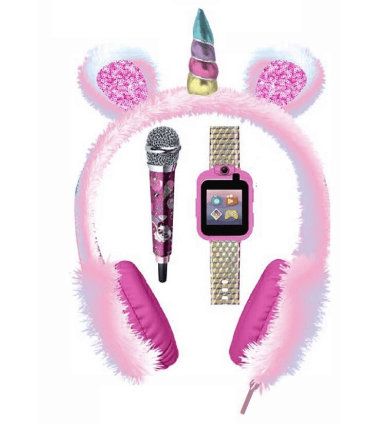 iTECH Jr Kids Smartwatch Mini Mic & Headphones Iridescent Strap Fur/Unicorn -NEW