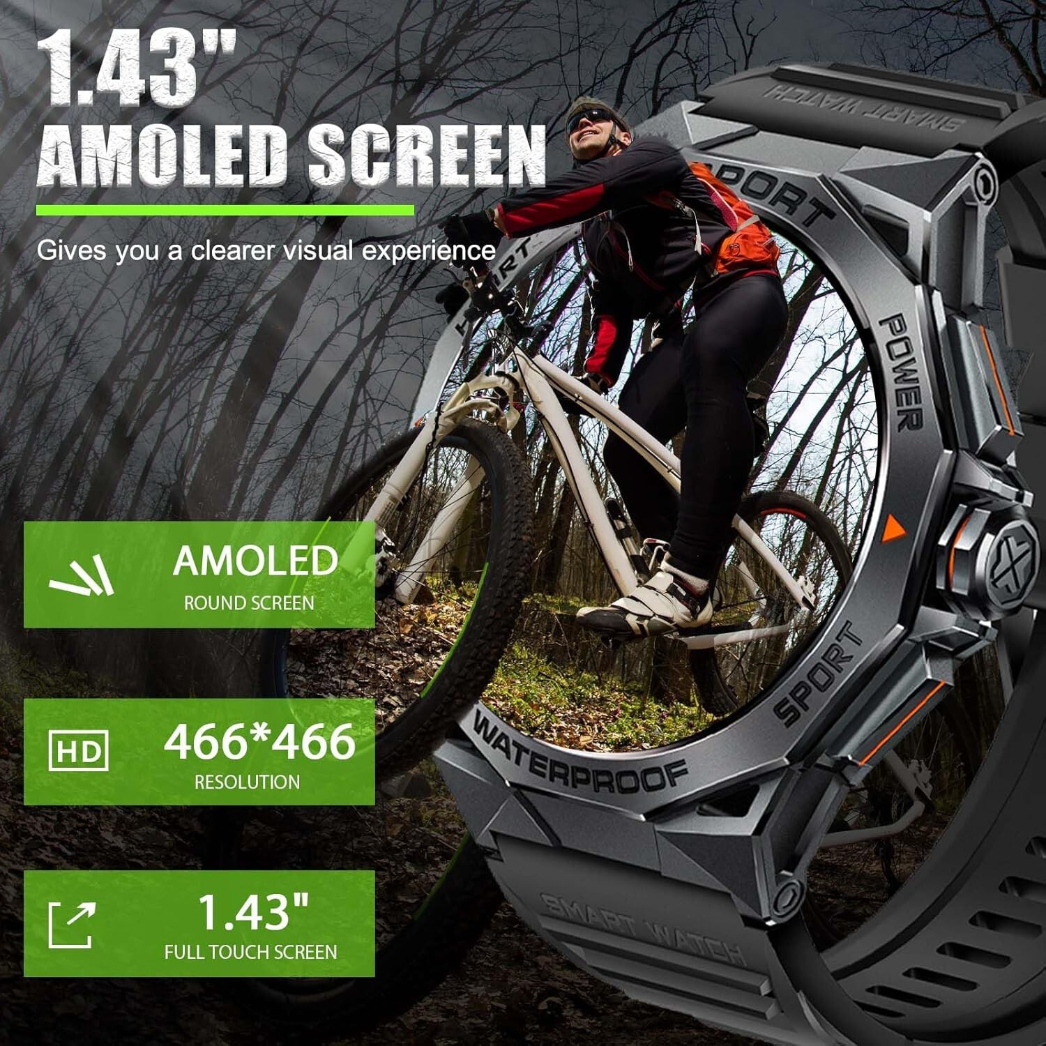 Military Smart Watches for Men Make/Answer Call 1.43″ AMOLED Screen Heart Rate