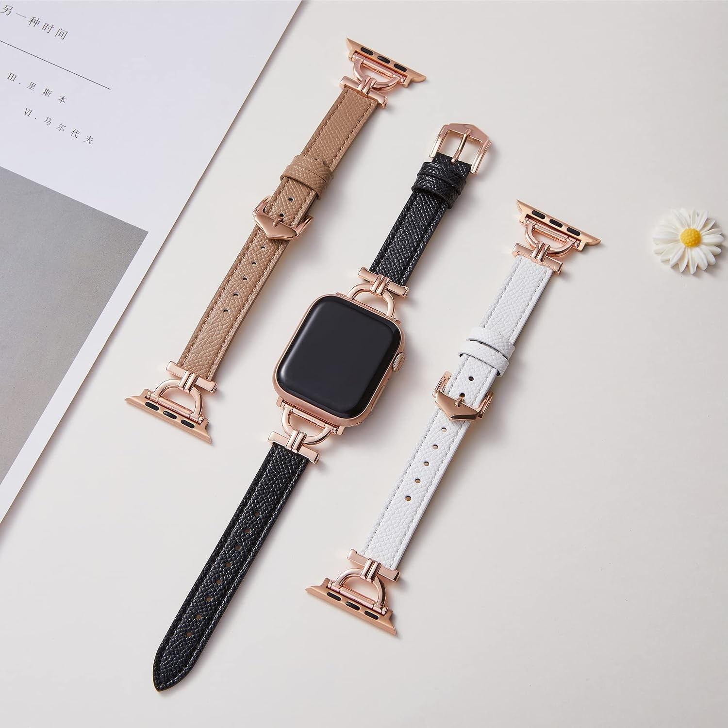 Designer Genuine Leather Band for Apple Watch Series 11, 38mm 40mm 41mm, Black
