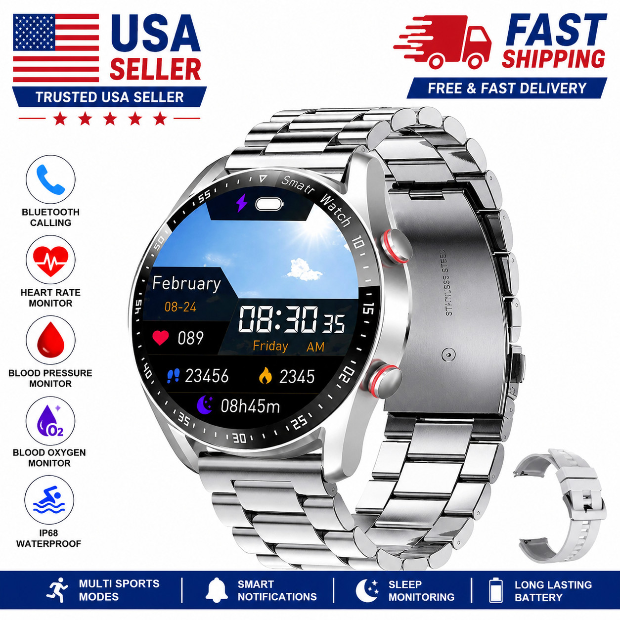 ECG+PPG Smart Watch Bluetooth Call Fitness Tracker Heart Rate Blood Pressure IP6