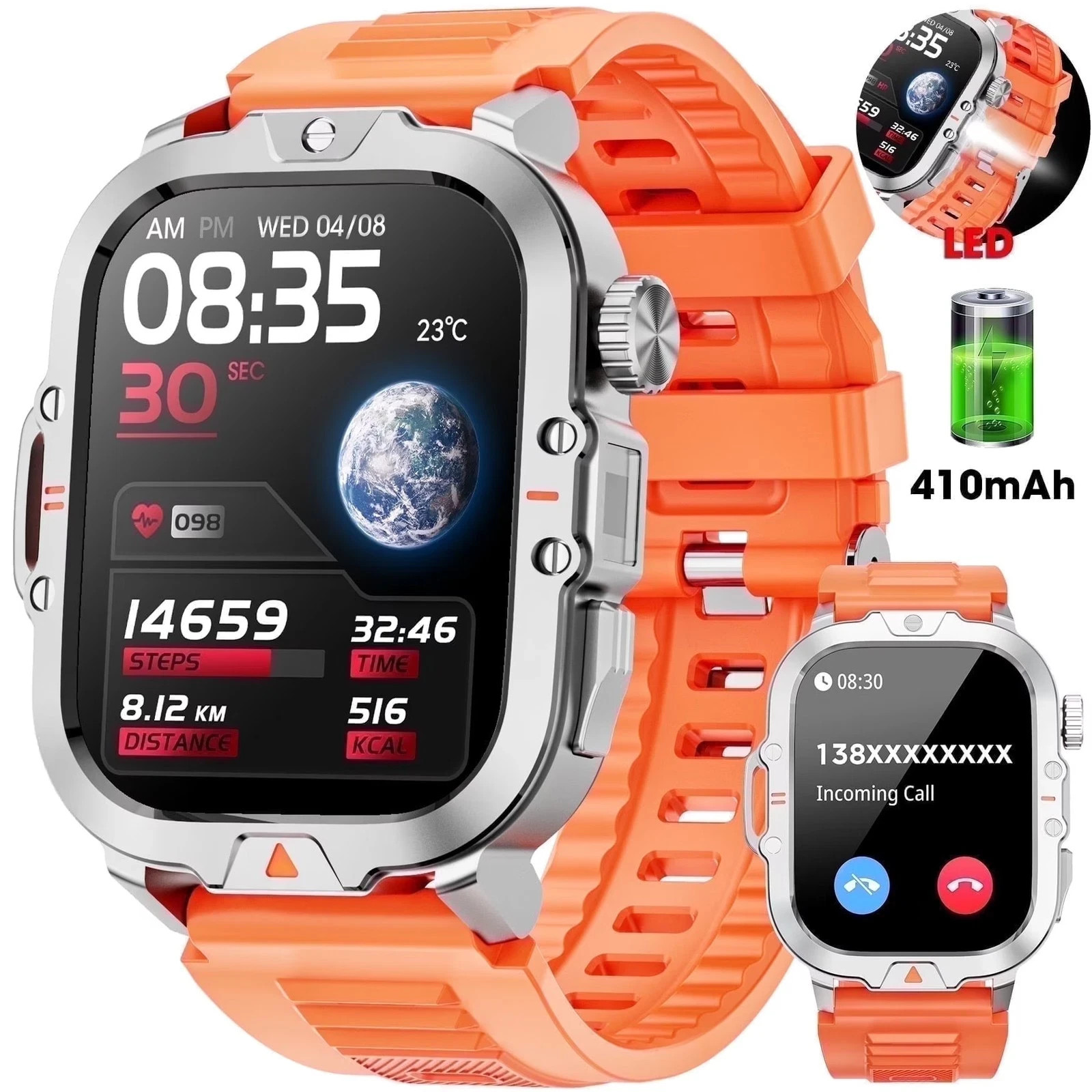 NEW Mingwear Military Smartwatch for Men, 2.01-Inch TFT LCD Aluminum Alloy Body