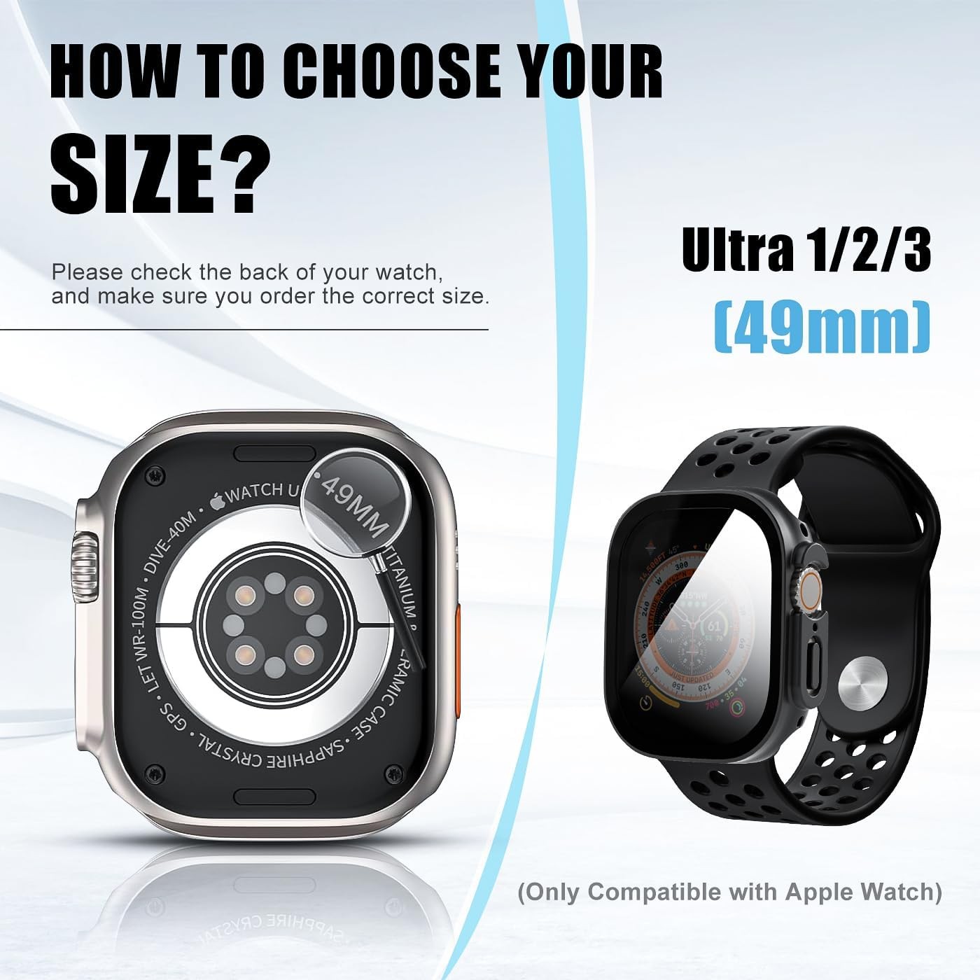 2 Pack Anti-Spy Tempered Glass Film Privacy Case for 49mm Apple Watch Cover