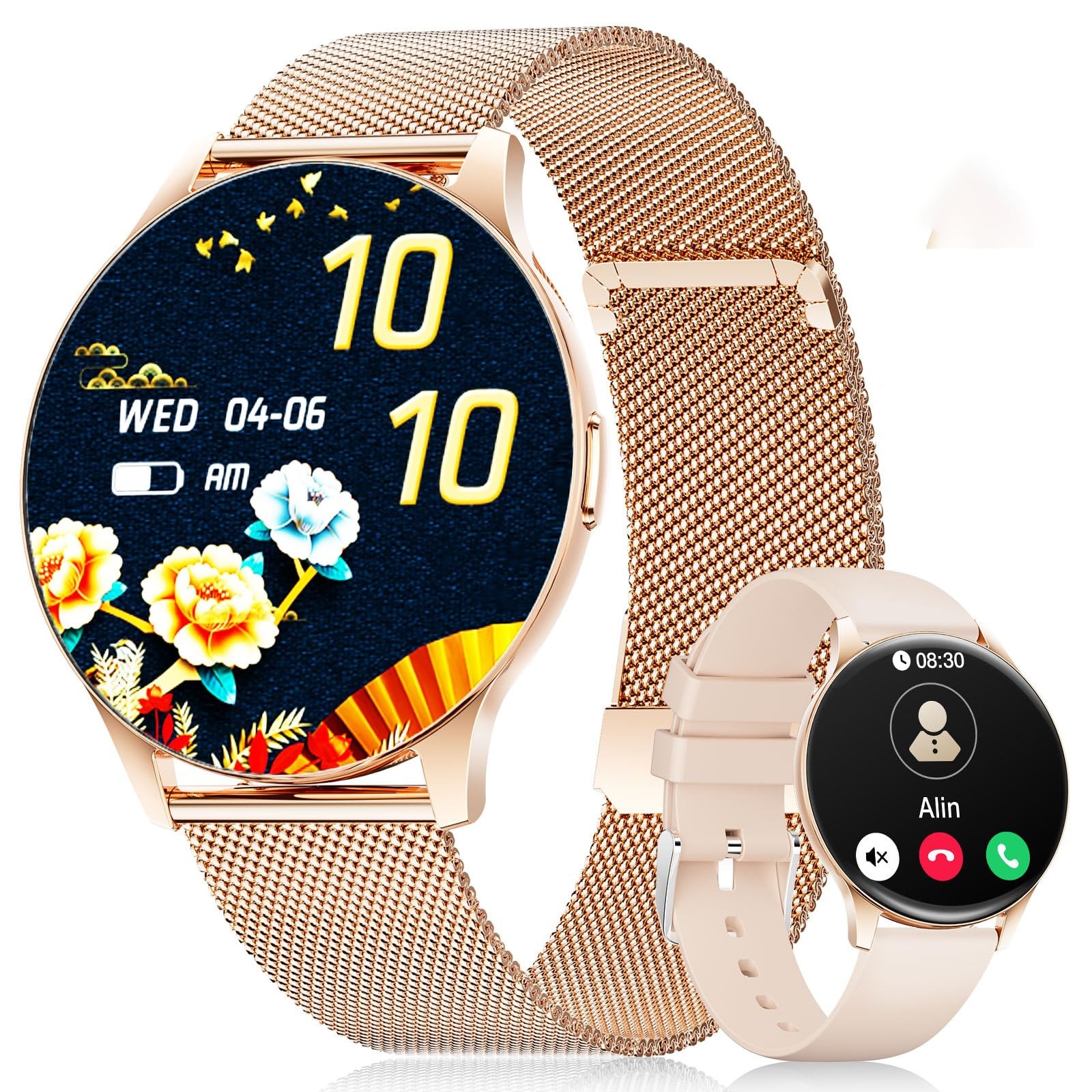 LIGE Smart Watch for Women, 1.43″ AMOLED Screen Women Standrad Size, Gold