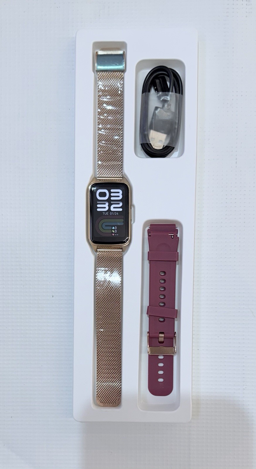 Smart Watch Fitness Tracker P121 Gold Mesh Band Heart Rate Monitor