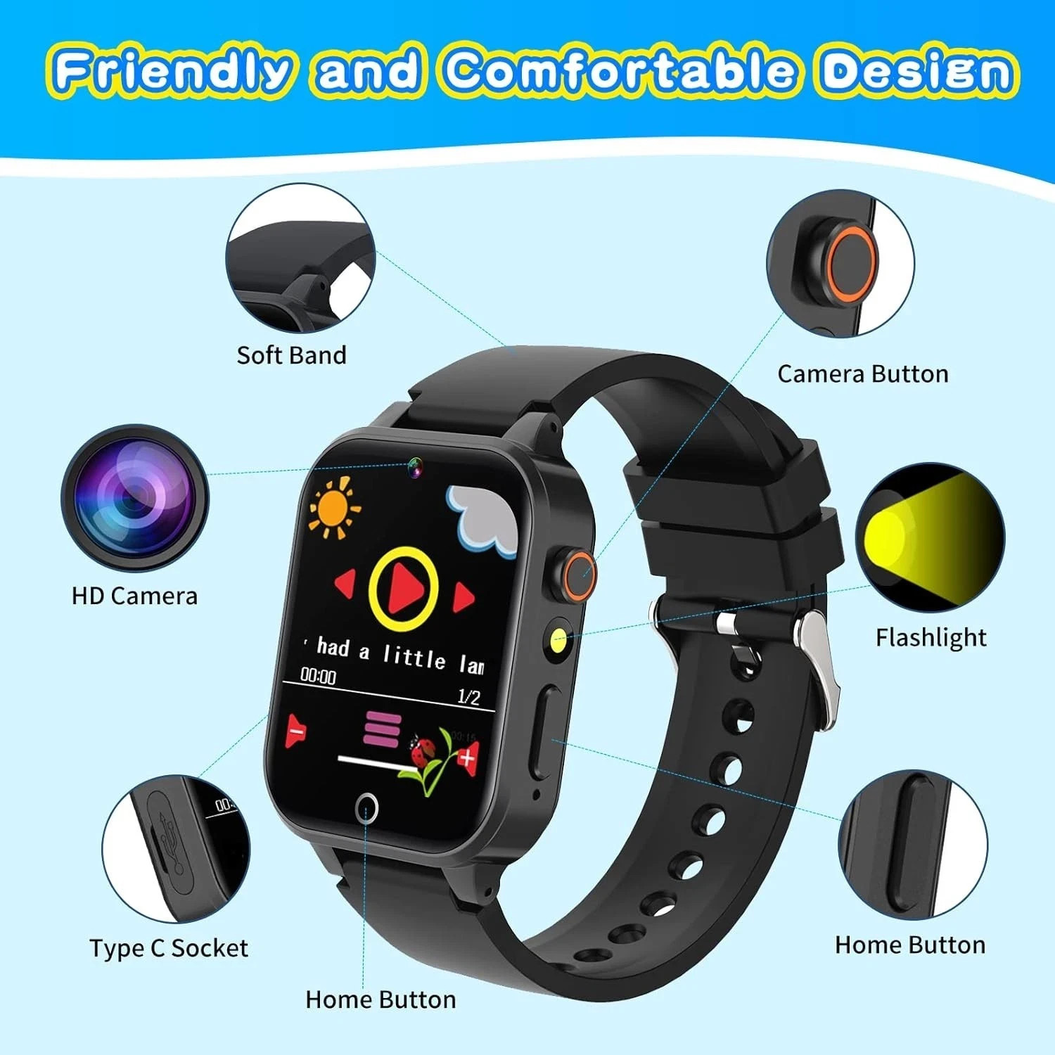 Smart Watch for Kids with 26 Puzzle Games HD Touchscreen Camera Video Music P…