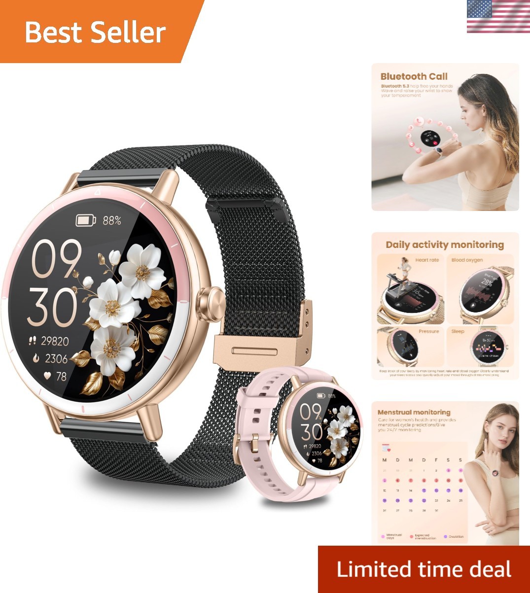 Smart Watch for Men/Women Android & iPhone, 1.27″ Touch Screen Fitness Tracke…