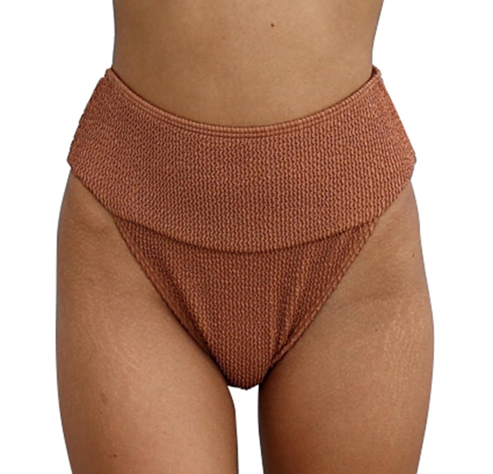 Women’s High Waist & Cut Bikini Bottom – Crinkled Stretch Crepe Fabric, Cheek…